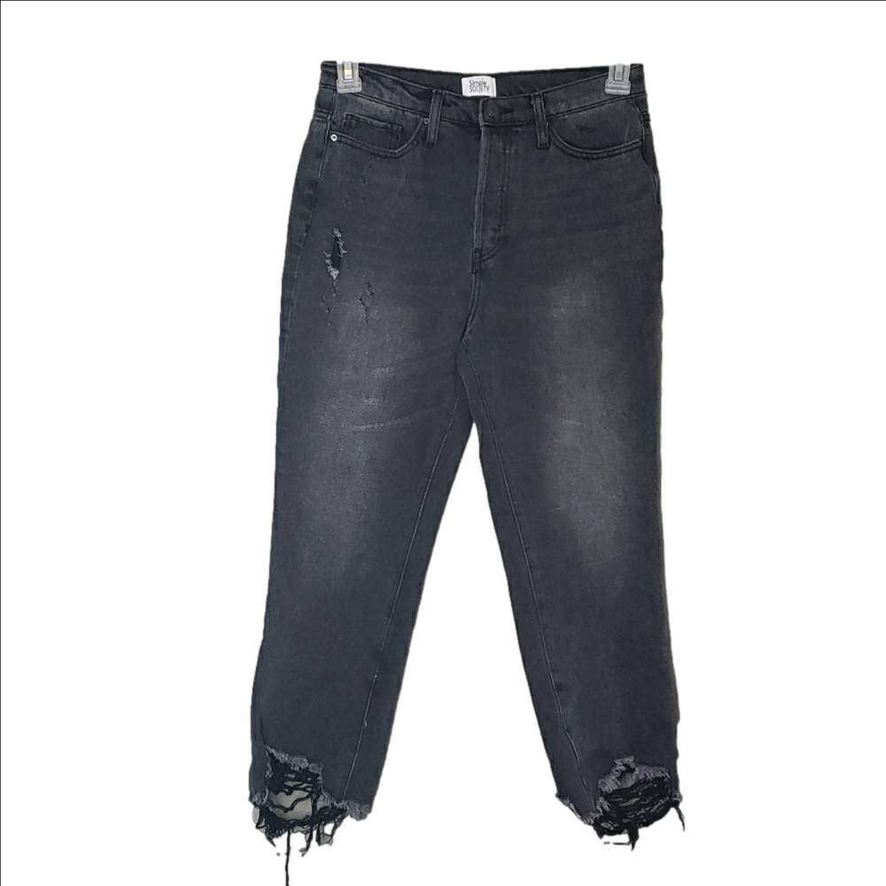SIMPLE SOCIETY Button Fly Jeans Distressed Straight Crop Mom Jeans  Size 29